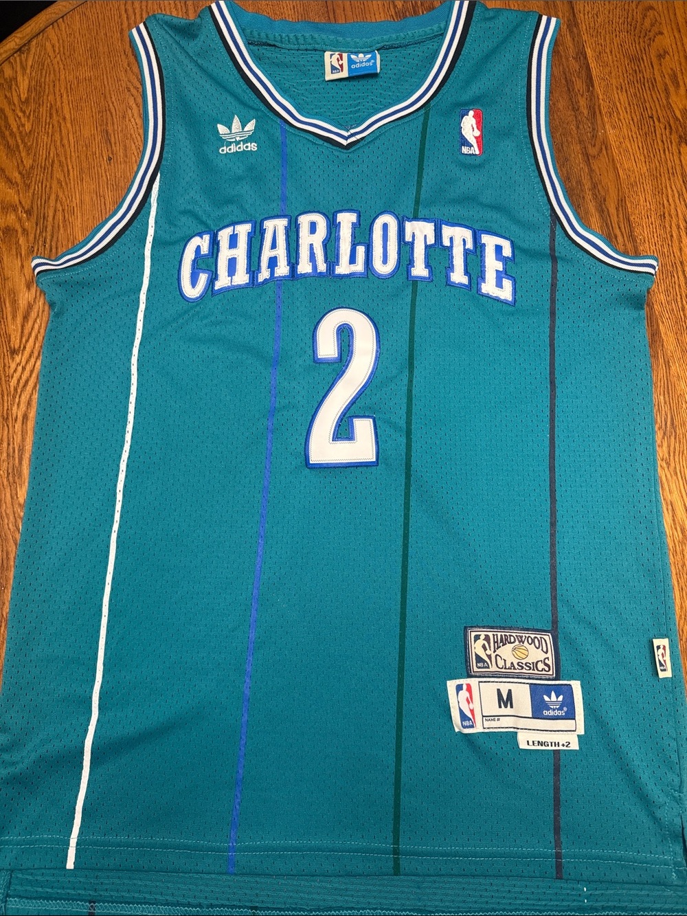 Vintage Adidas Charlotte Hornets Larry Johnson #2 Hardwood Classics Jersey Med
